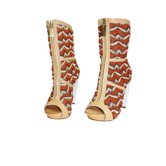 NEW L.A.M.B. by Gwen Stefani Knit Chevron Stripe KNIT Platform Booties Size 6 - Picture 4 of 9